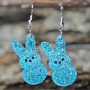 Glittery Blue Bunny Earrings